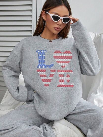 Women Love Letters American Flag Printed Casual Sweatshirt