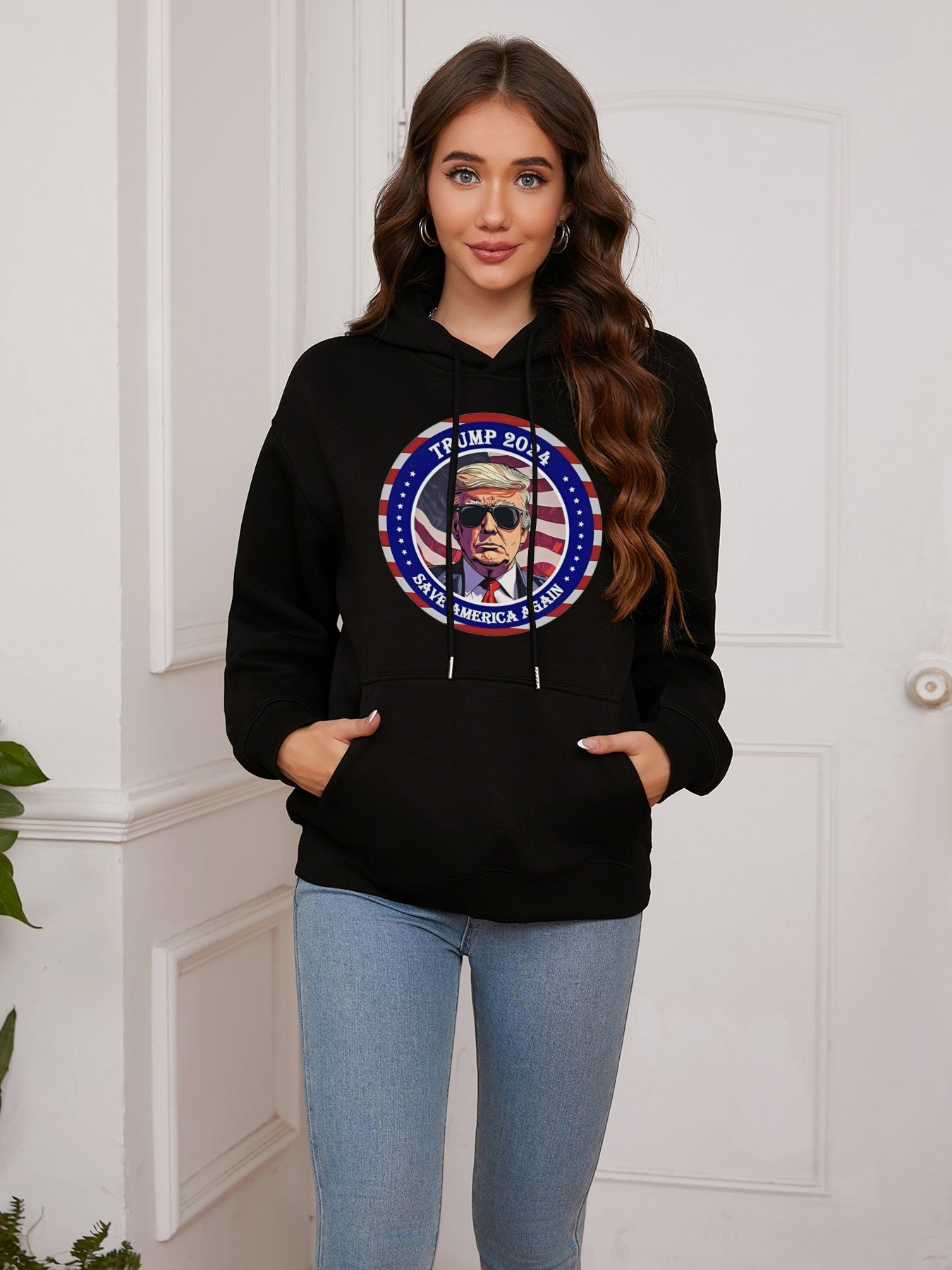 Women Trump 2024 Save America Again Print Casual Hoodie