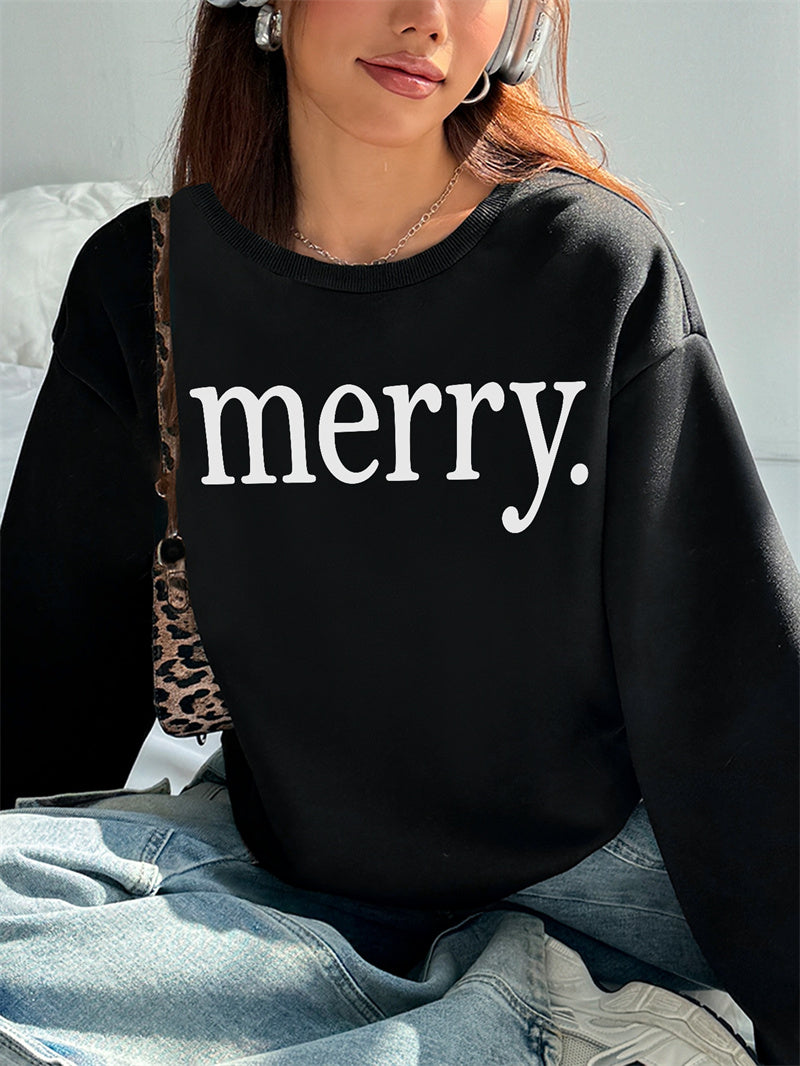 Women Merry Letter Printed Pullover Sweatshirts