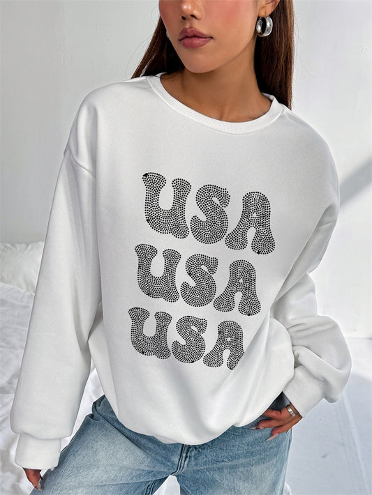 Women USA Printed Autumn Casual Pullover Sweatshirts