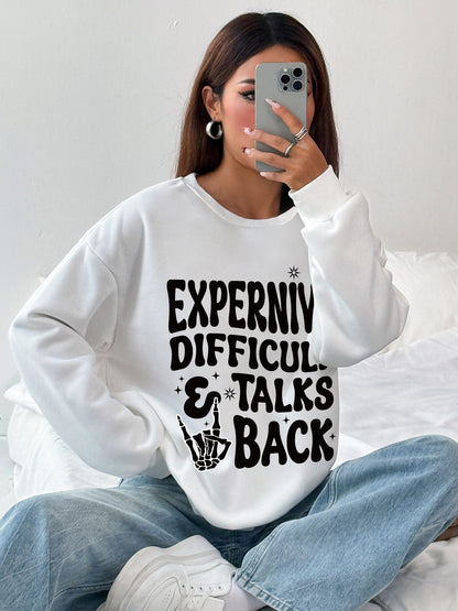 Women Rock Skull Letters Printed Sweatshirt