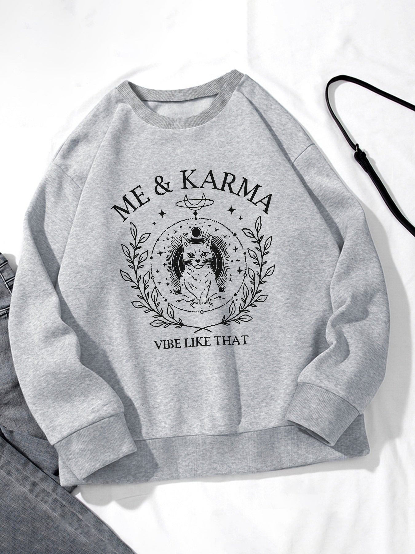 Women Me & Karma Cat Printed Polyester Casual Pullover