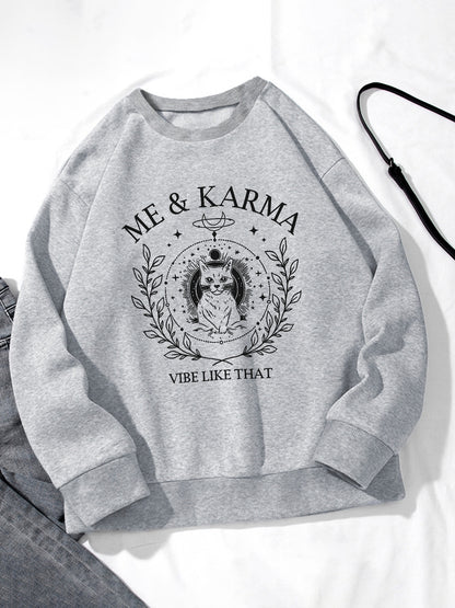 Women Me & Karma Cat Printed Polyester Casual Pullover