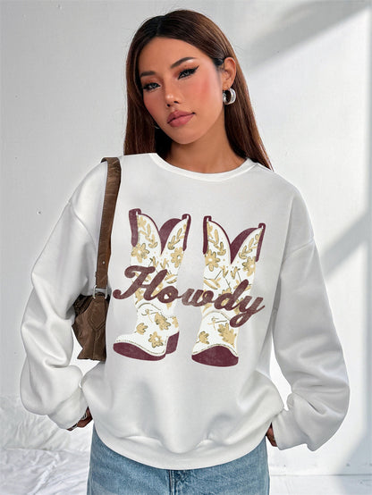 Women HOWDY Boots Print Casual Sweatshirt