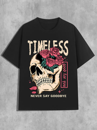 Women's TIMELESS Skull and Rose Print Loose Casual Short-Sleeved T-Shirt