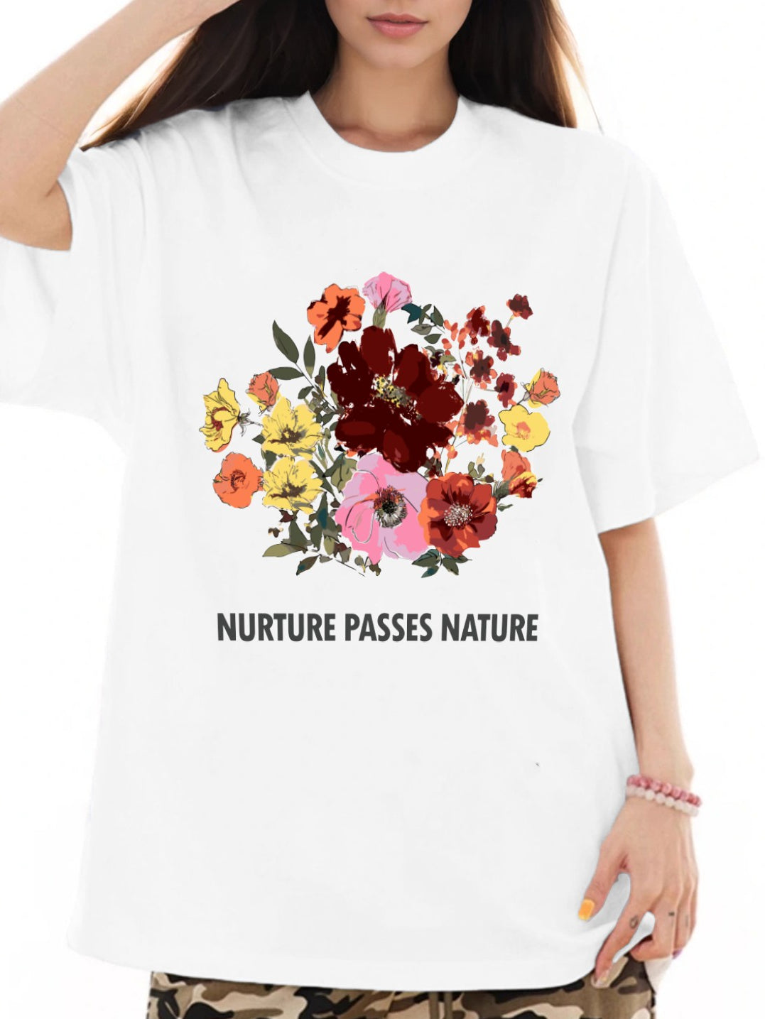 Women Nurture Passes Nature Flower Print Casual T-Shirt