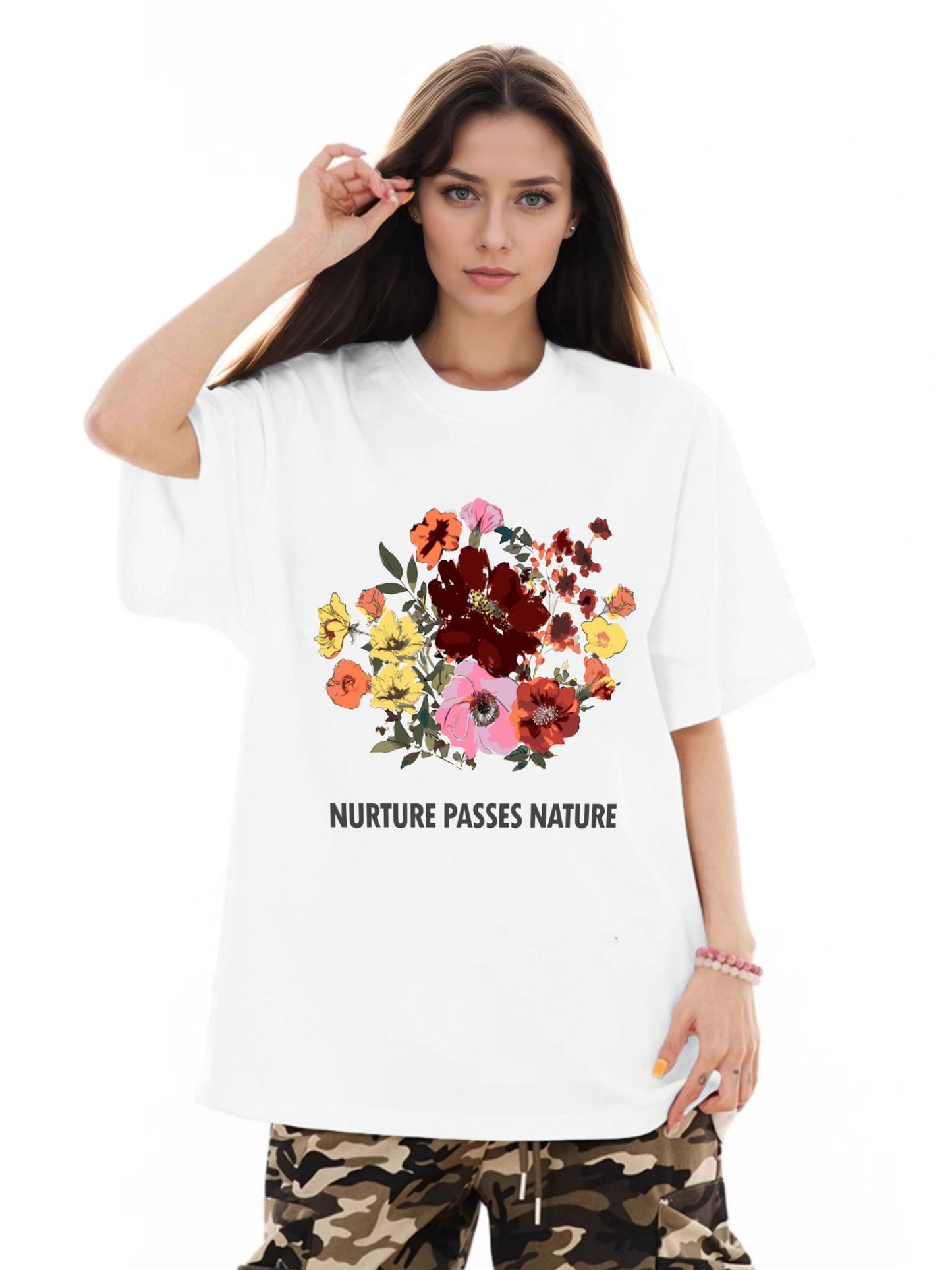 Women Nurture Passes Nature Flower Print Casual T-Shirt