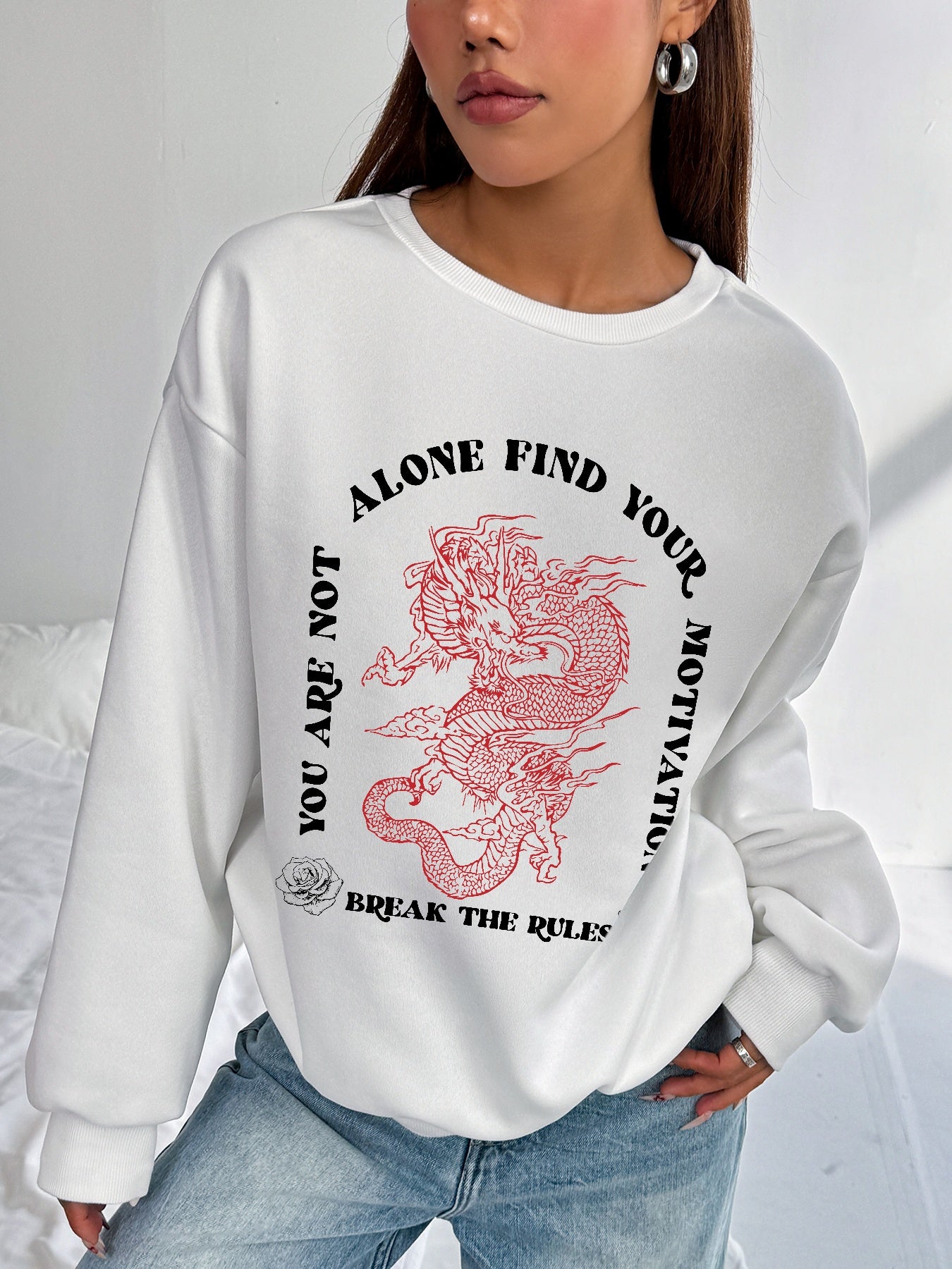 Women Chinese Style Dragon Printed Element Versatile Sweatshirt