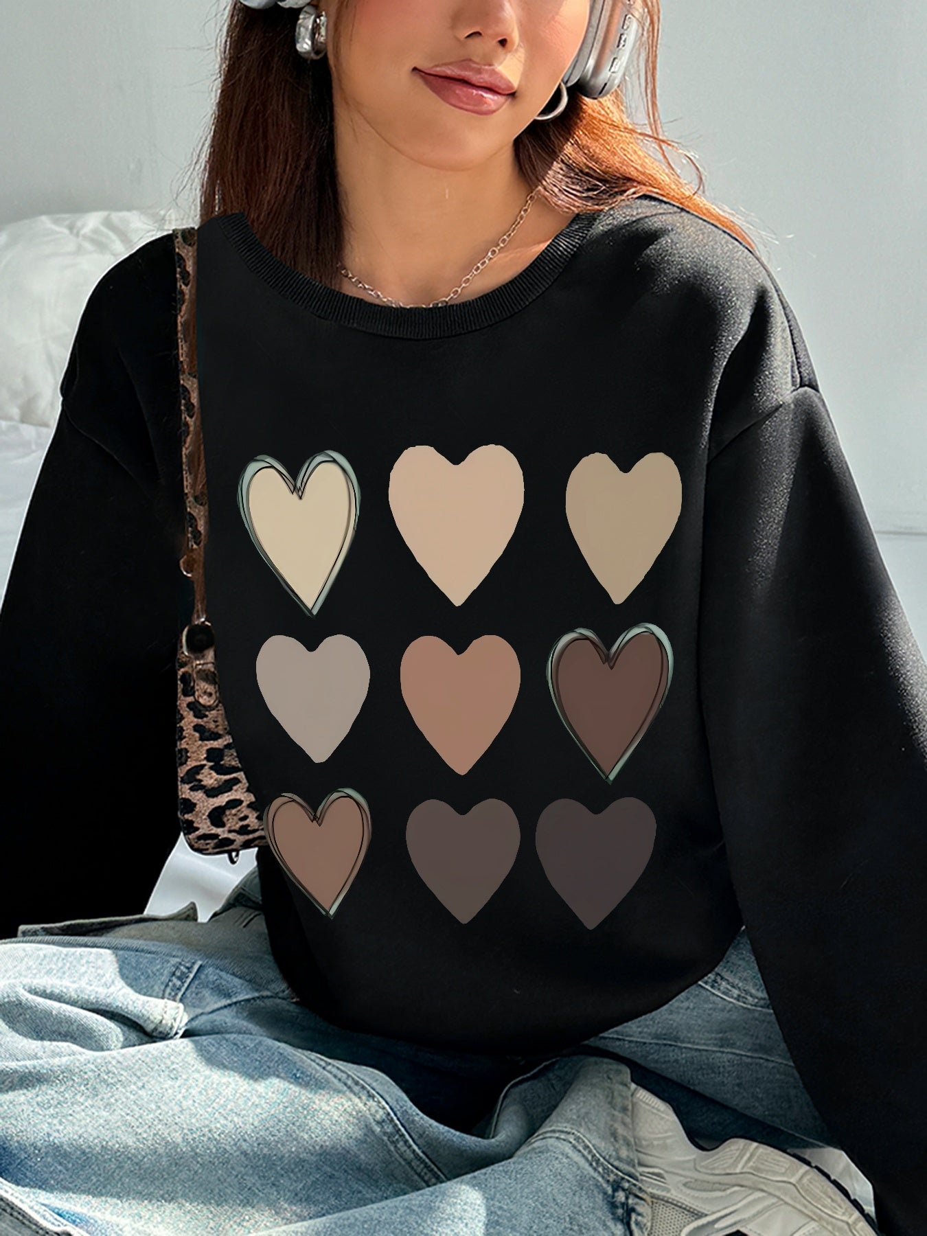 Women Nine Hearts Printed Casual Sweatshirt