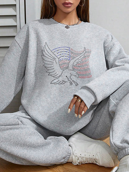 Women American Flag and Eagle Print Casual Long Sleeve Sweatshirt