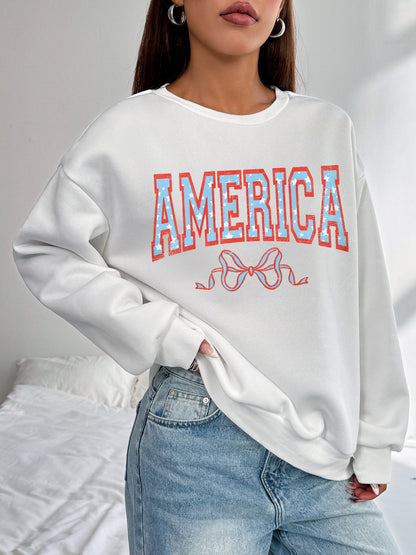 Women America Letter Printed Casual Temperament Sweatshirt