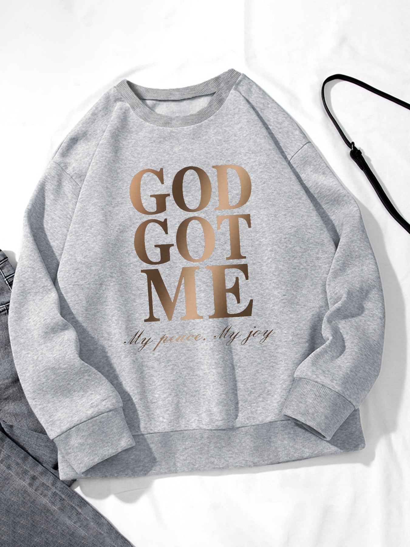 Women GOD GOT ME Letter Printed Casual Sweatshirt