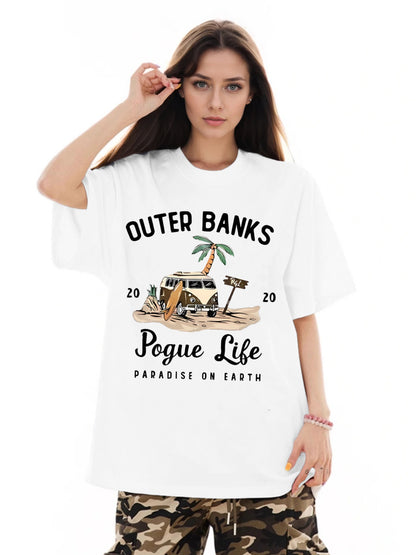 Women OUTER BANKS Campervan Printed Casual Short Sleeve T-Shirt