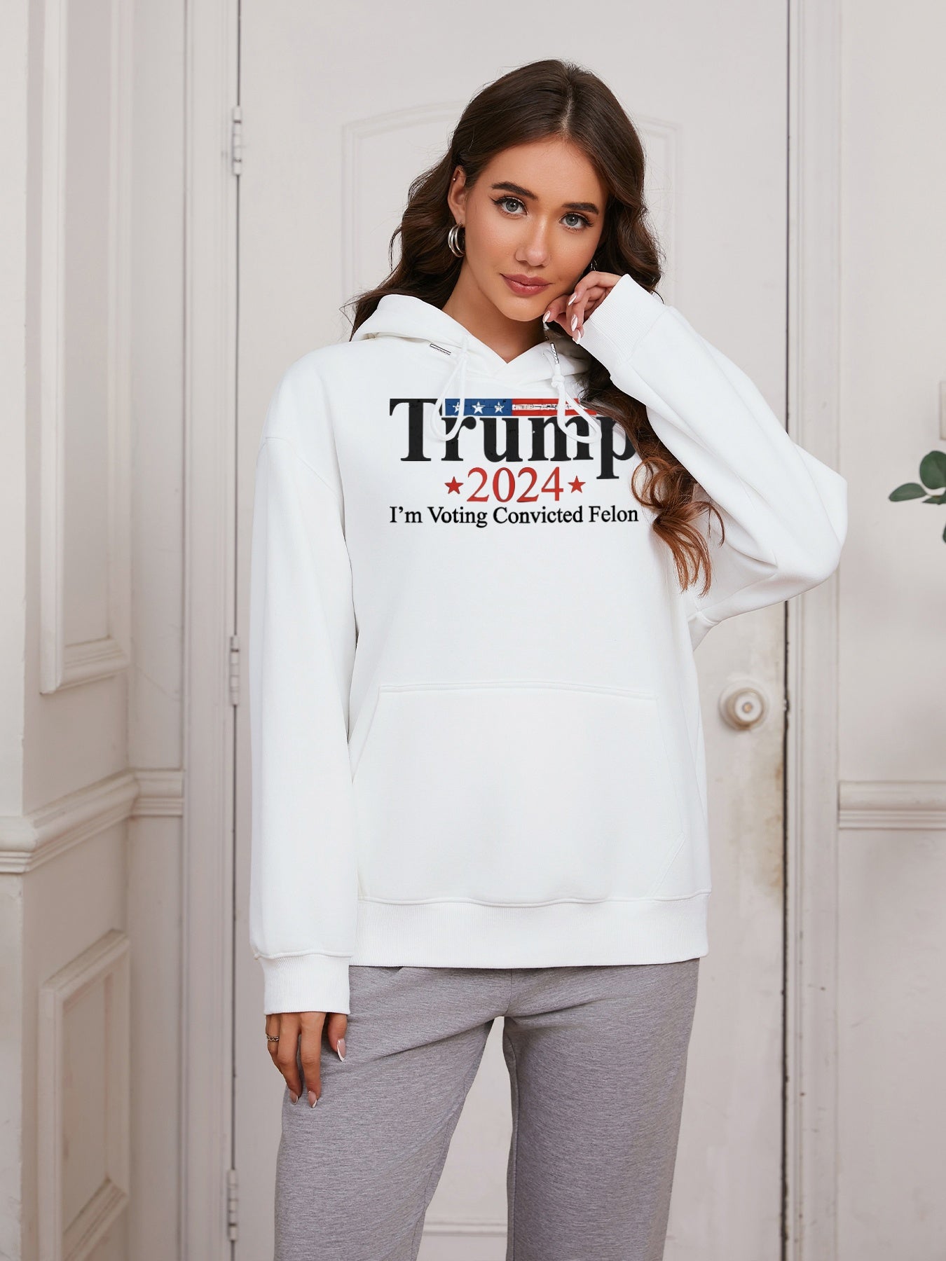 Women I'm Voting Convicted Felon Print Casual Hoodie