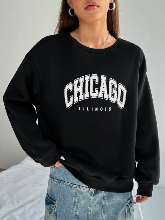 Women CHICAGO Letter Printed Casual Sweatshirt