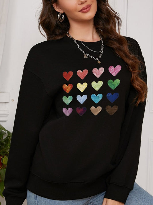 Women Colorful Heart Printed Casual Sweatshirt