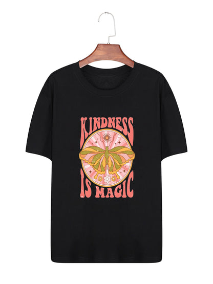 Women KINDNESS IS MAGIC Butterfly Print Casual T-Shirt