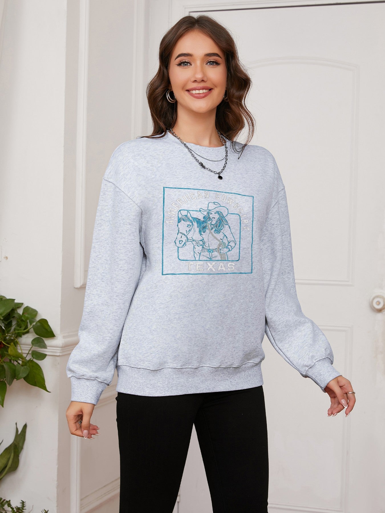 Women American Cowgirl Print Casual Sweatshirt