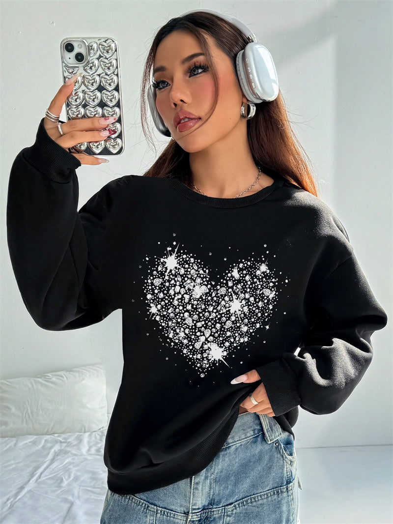 Women Shinning Heart Printed Oversized Sweatshirts Casual Pullovers