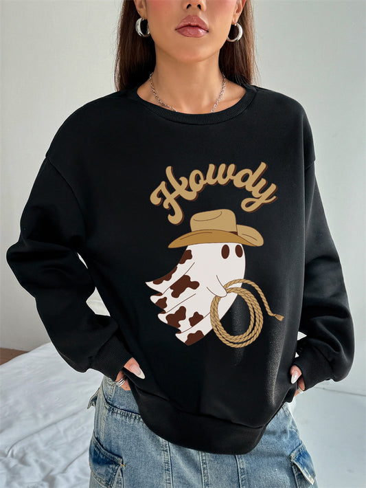 Women Cute Howdy Ghost Print Casual Sweatshirt