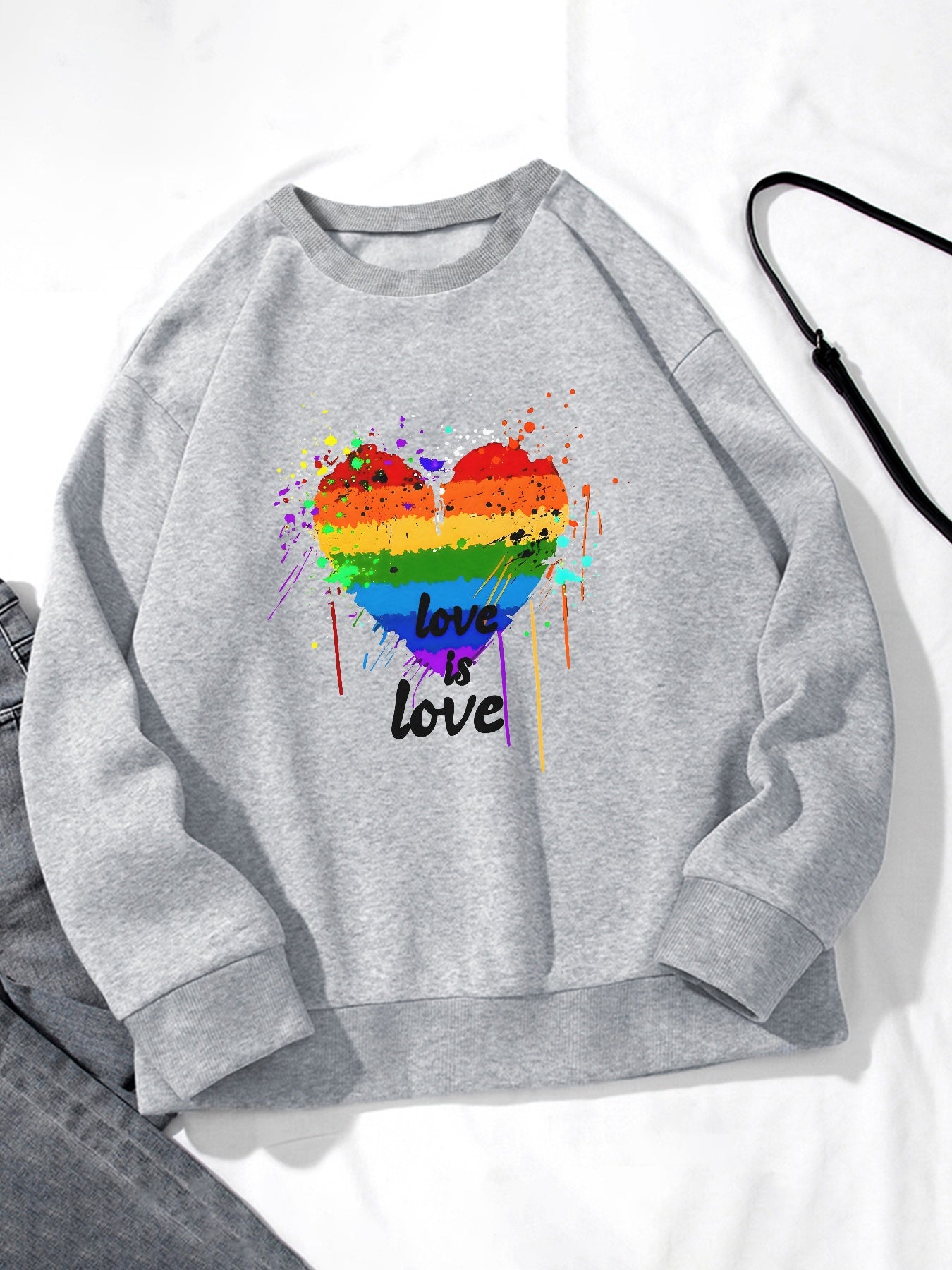 Women Rainbow Heart Print Long Sleeve Sweatshirt