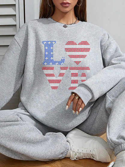 Women Love Letters American Flag Printed Casual Sweatshirt