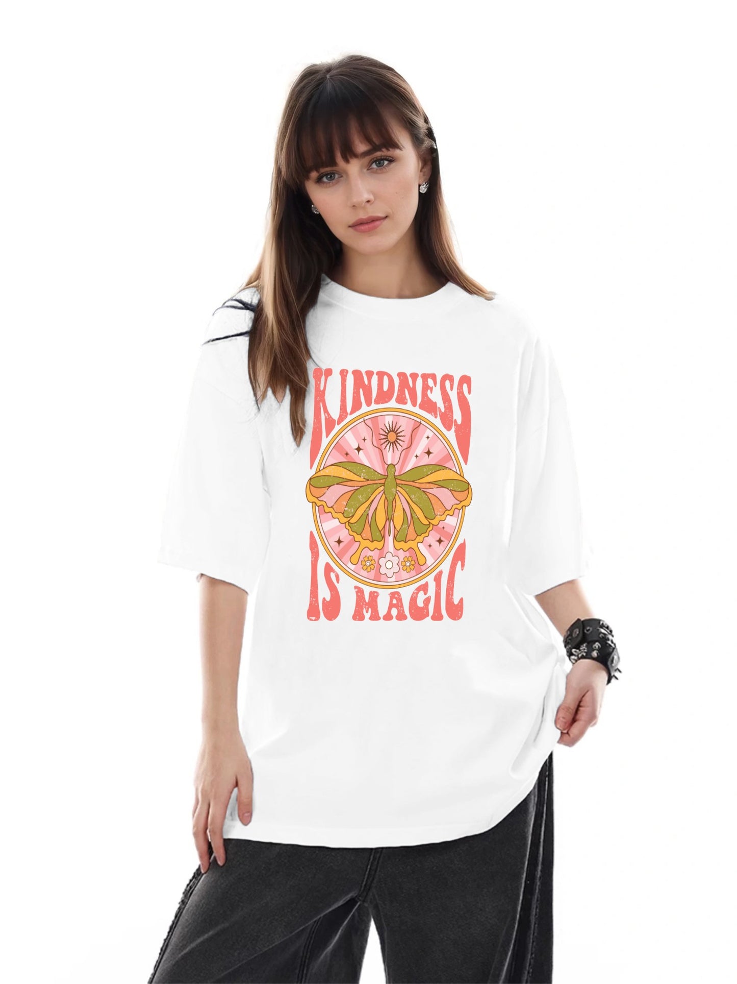 Women KINDNESS IS MAGIC Butterfly Print Casual T-Shirt