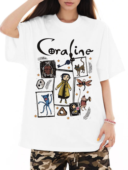 Women Coraline Cartoon Print Casual Short Sleeve T-Shirt