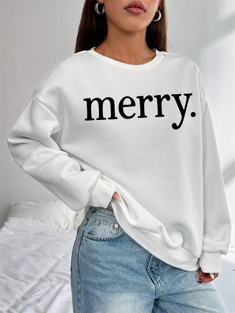 Women Merry Letter Printed Pullover Sweatshirts