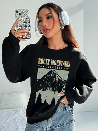 Women Snow Mountain Printed Casual Sweatshirt