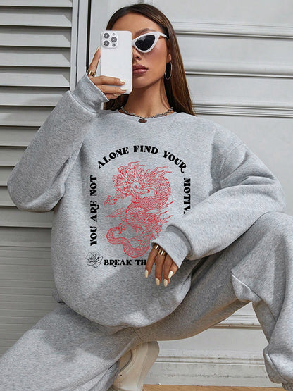 Women Chinese Style Dragon Printed Element Versatile Sweatshirt