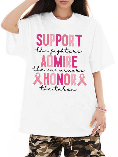 Women SUPPORT ADMIRE HONOR Letter Printed Short Sleeve T-Shirts