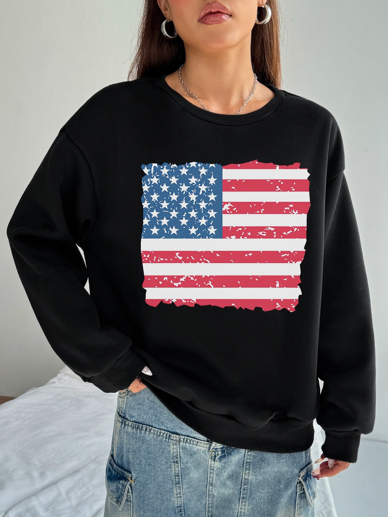 Women America Flag Print Casual Sweatshirt