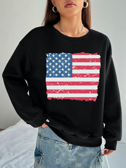 Women America Flag Print Casual Sweatshirt