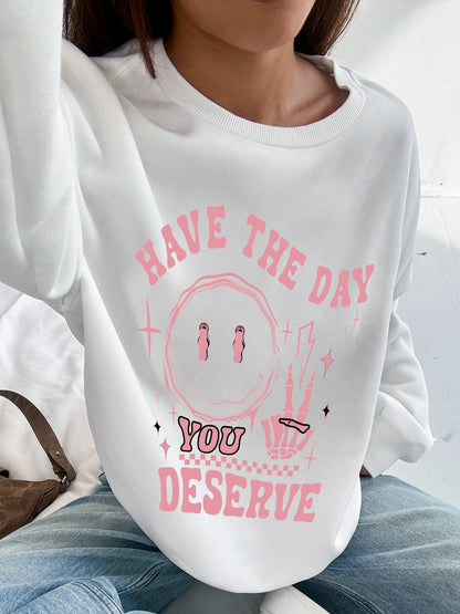 Women Have The Day You Deserve Smiley Skull Print Casual Sweatshirt