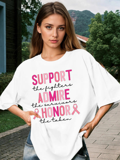 Women SUPPORT ADMIRE HONOR Letter Printed Short Sleeve T-Shirts