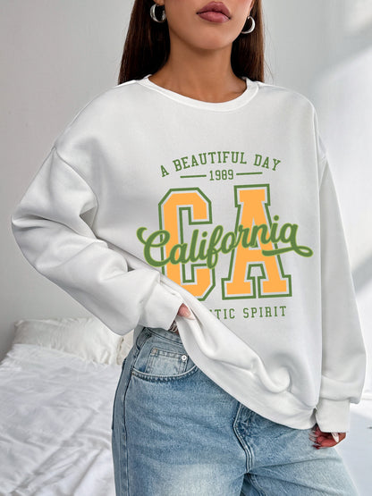 Women CA California Printed Long Sleeve Casual Pullover