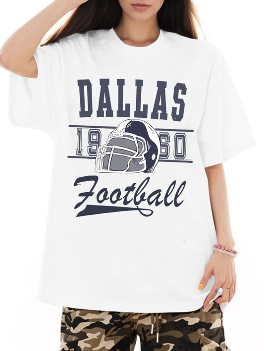 Women Football Helmet Printed Casual Short Sleeve T-Shirt