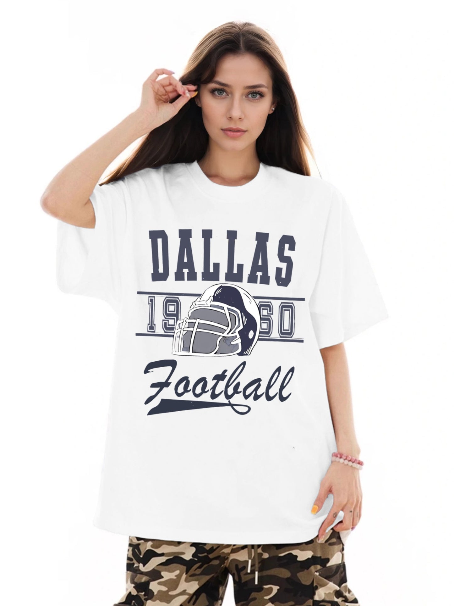 Women Football Helmet Printed Casual Short Sleeve T-Shirt