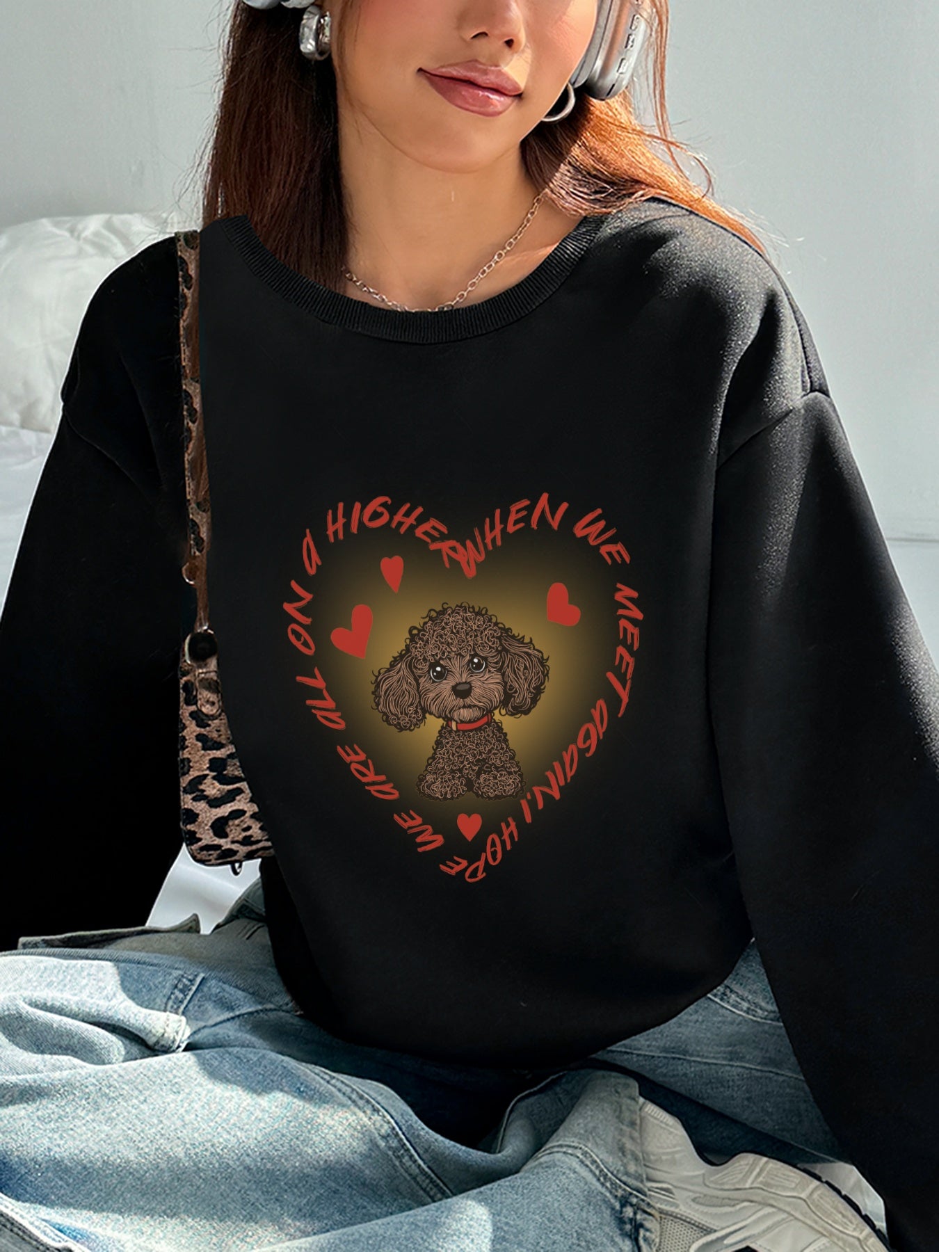 Women Cute Puppy Heart Print Sweatshirt