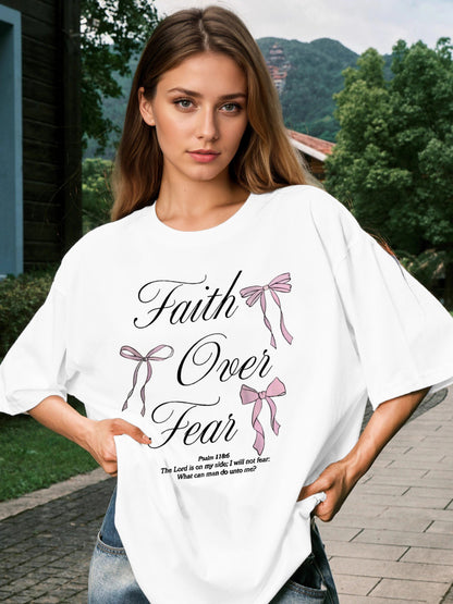 Women Faith Over Fear Printed Casual Short Sleeve T-Shirt