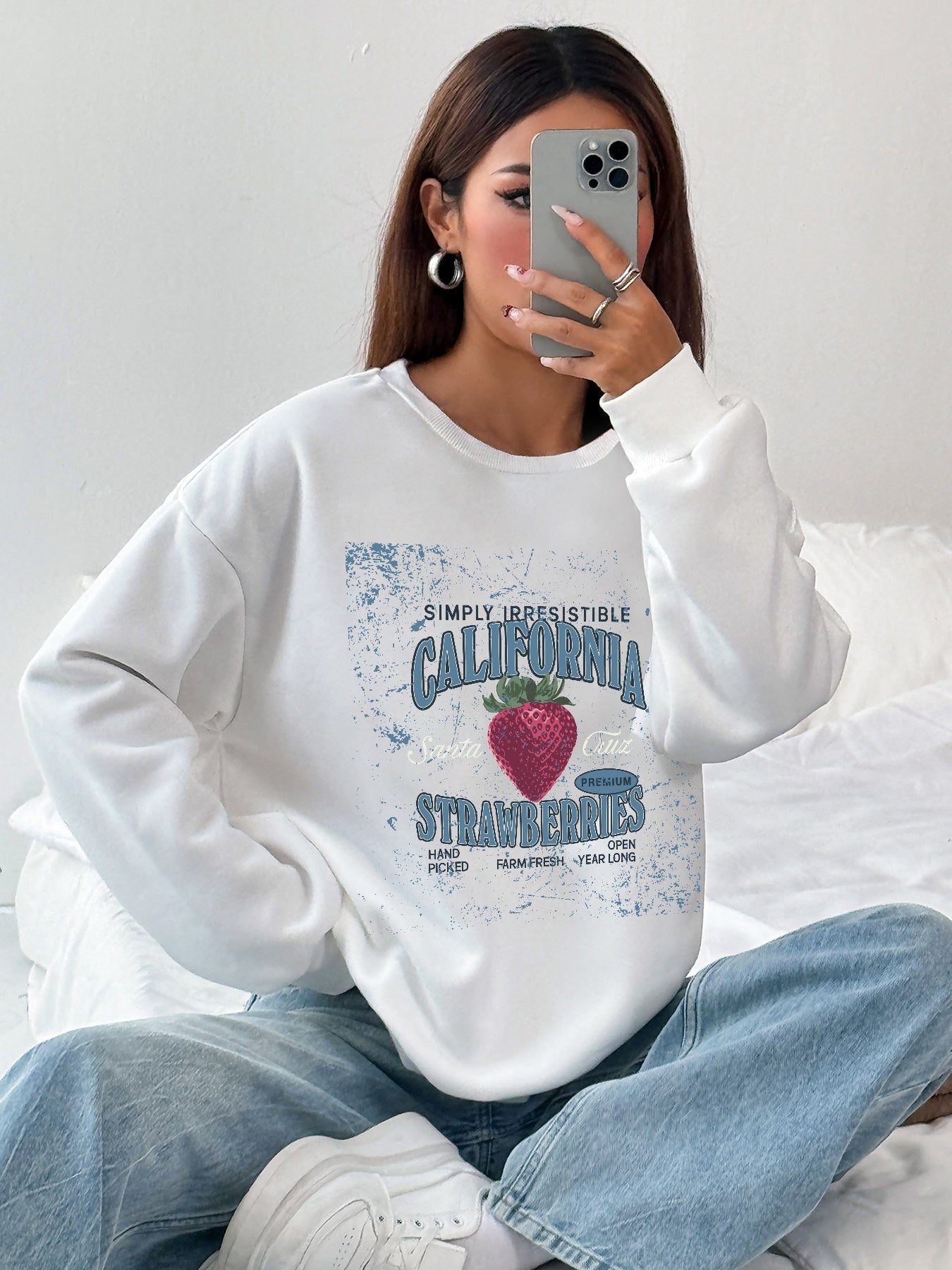 Women California Strawberry Printed Casual Sweatshirt