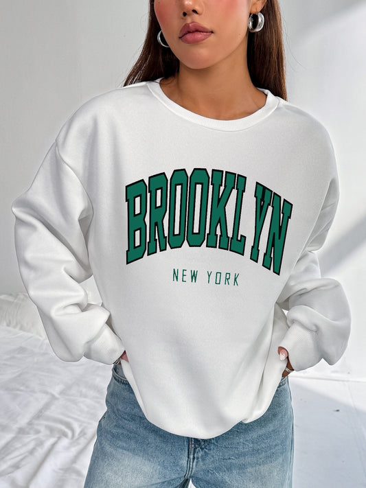 Women Brooklyn Letter Printed Oversized Sweatshirts Casual Pullovers