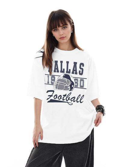 Women Football Helmet Printed Casual Short Sleeve T-Shirt