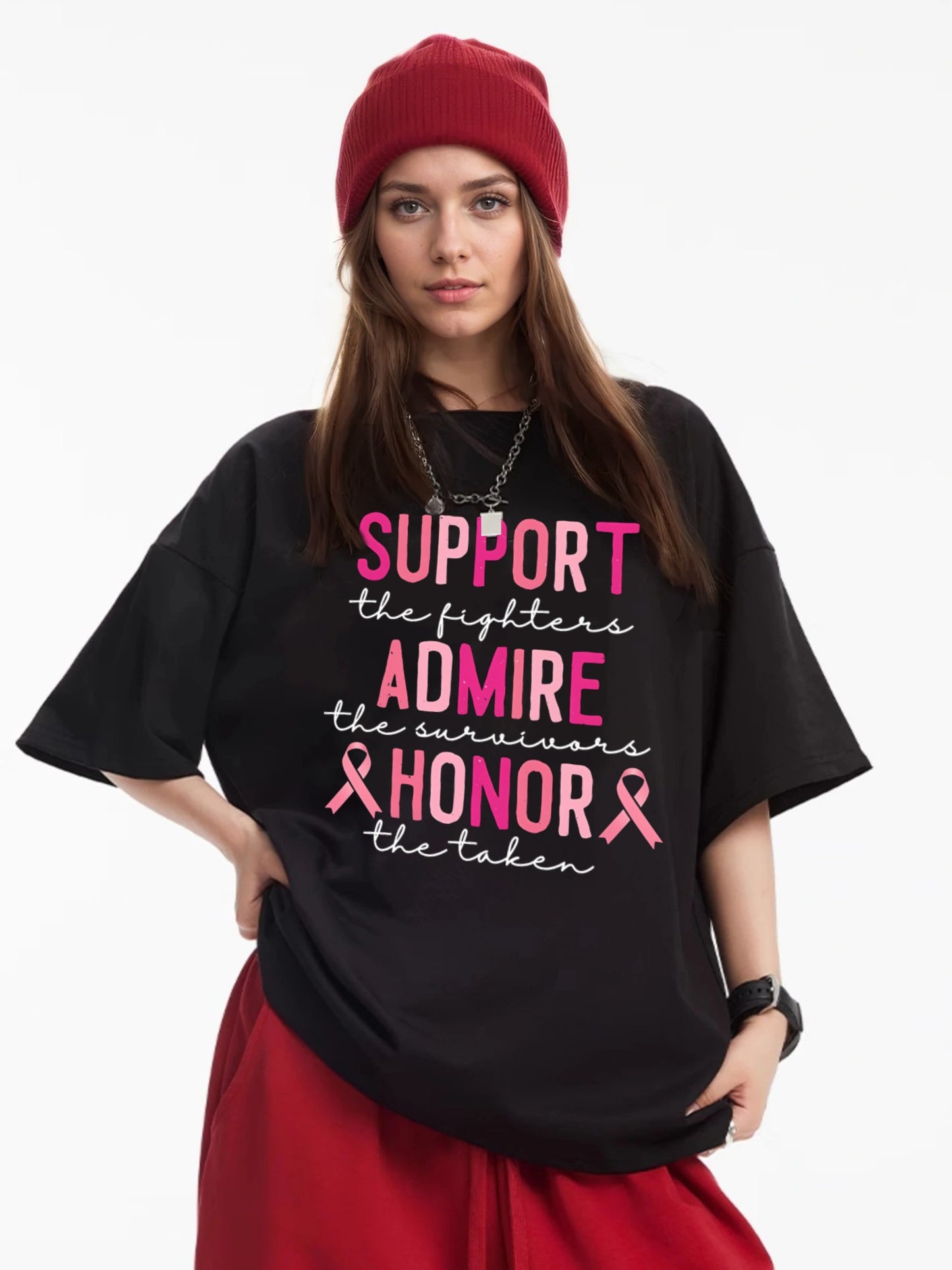 Women SUPPORT ADMIRE HONOR Letter Printed Short Sleeve T-Shirts