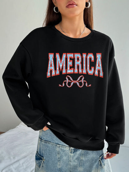 Women America Letter Printed Casual Temperament Sweatshirt