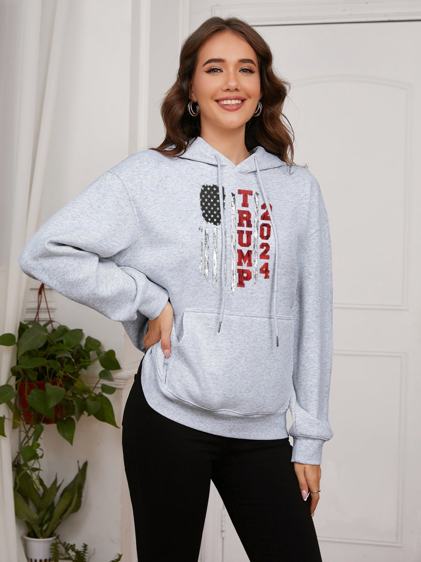 Women American Flag and Trump 2024 Print Casual Hoodie