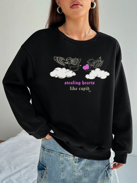 Women Cupid Printed Casual Pullovers Sweatshirts