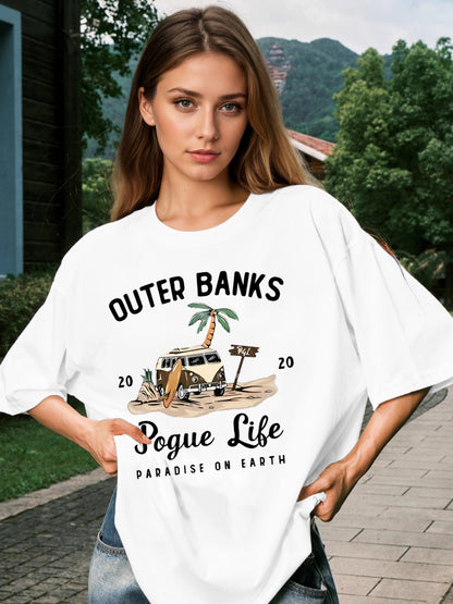 Women OUTER BANKS Campervan Printed Casual Short Sleeve T-Shirt