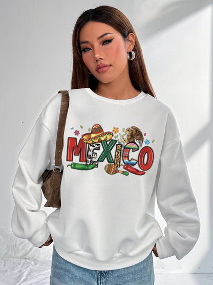 Women Mexico Colorful Contrasting Color Personalized Letter Print Sweatshirt